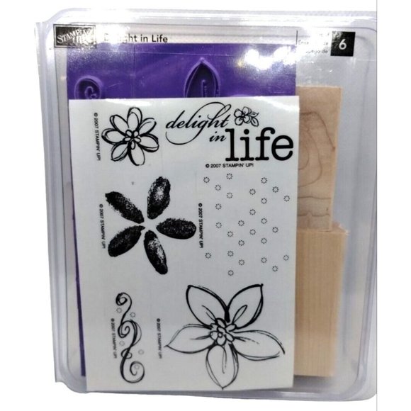 Stampin Up Delight in Life 6 Piece Rubber Stamp Kit Unmounted 2007 Floral Flower - Picture 3 of 4